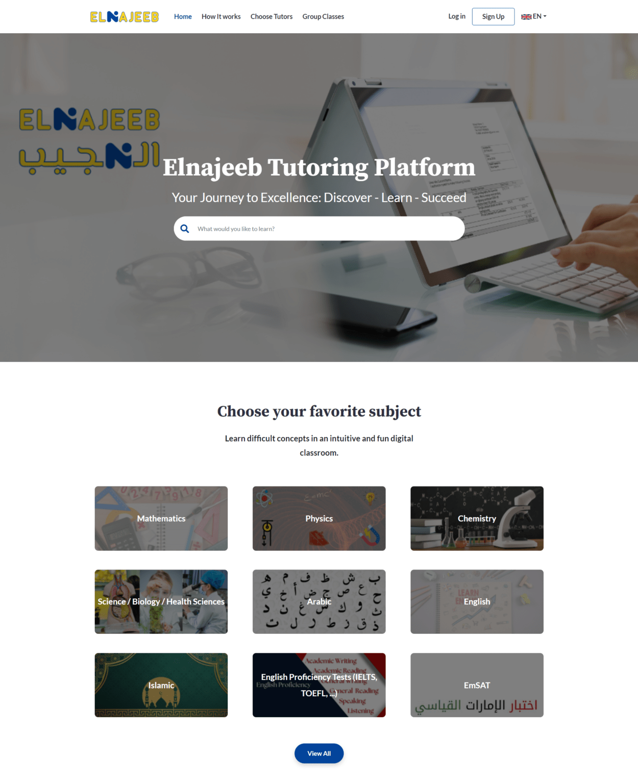 A screenshot of Elnajeeb's landing page